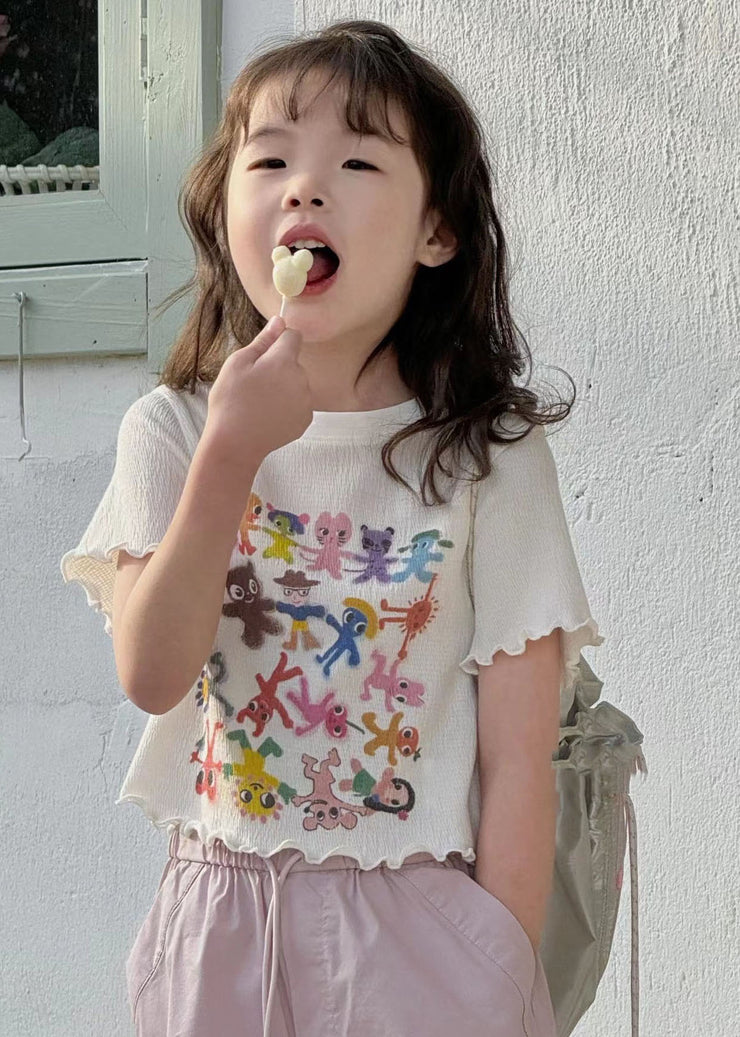 Boutique White Ruffled Print Girls Top Summer