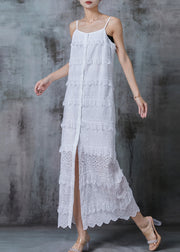 Boutique White Ruffled Side Open Cotton Summer Dress