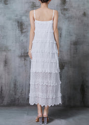 Boutique White Ruffled Side Open Cotton Summer Dress