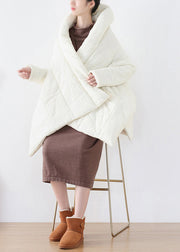 Boutique White V Neck Asymmetrical Low High Design Parka Winter