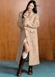 Boutique Woolen Notched Button Long Coat Winter