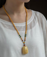 Boutique Yellow Alloy Beeswax Jade Agate Beading Pendant Necklace