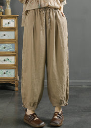 Boutique Yellow Green Oversized Pockets Linen Harem Pants Spring