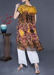 Boutique Yellow Oversized Patchwork Print Chiffon Dress Summer