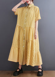 Boutique Yellow Peter Pan Collar Plaid Maxi Dresses Summer