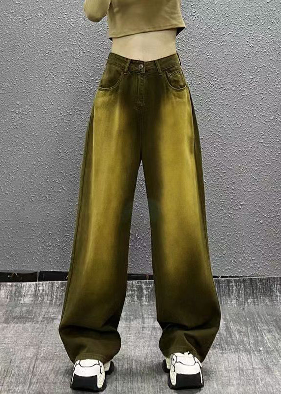 Boutique Yellow Pockets High Waist Denim Wide Leg Pants Fall