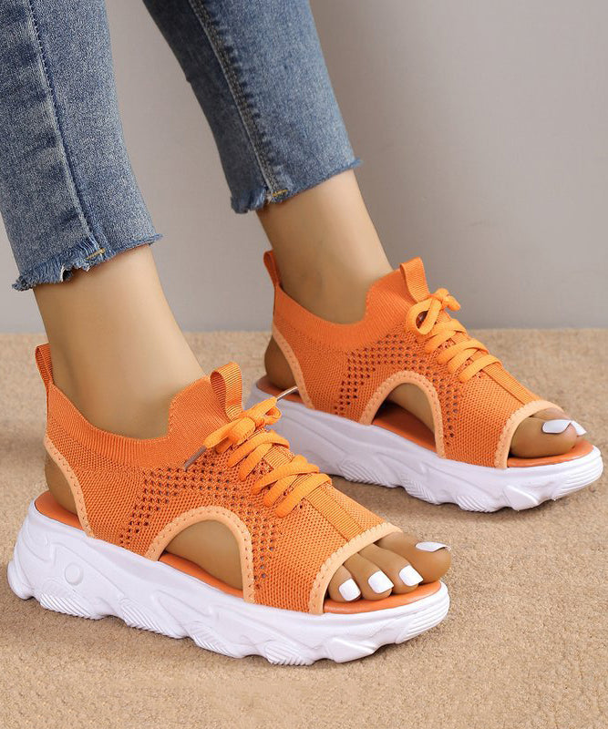 Breathable Mesh Orange Lace Up Splicing Sandals Peep Toe