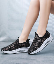 Breathable Mesh Women Hollow Out Lace Splicing Wedge Heels Shoes