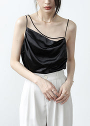 Brief Apricot Slash Neck Solid Satin Top Summer