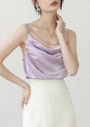 Brief Apricot Slash Neck Solid Satin Top Summer