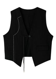 Brief Black Patchwork Button Waistcoat Sleeveless