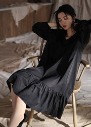 Brief Black Peter Pan Collar Patchwork Ice Silk Maxi Dress Spring