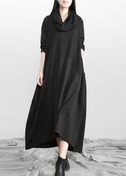 Brief Black Turtleneck Asymmetrical Solid Maxi Dresses Spring