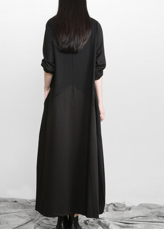 Brief Black Turtleneck Asymmetrical Solid Maxi Dresses Spring