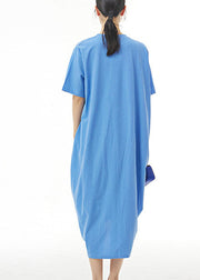 Brief Blue Cozy Cotton Long Dress Summer