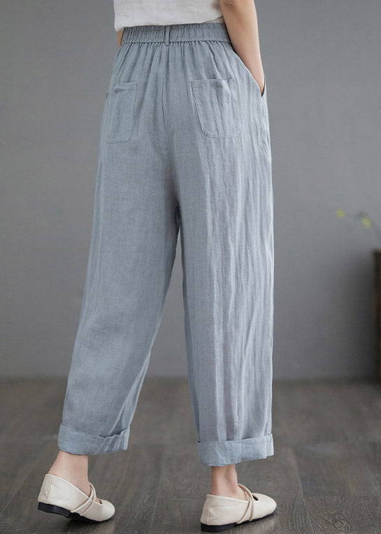 Brief Blue Elastic Waist Cozy Crop Pants Summer