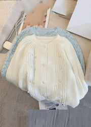 Brief Blue Nail Bead Cotton Knit Cardigans Winter