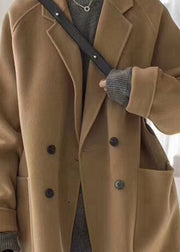 Brief Camel Notched Button Solid Woolen Coats Fall