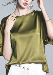 Brief Green O-Neck Solid Silk T Shirt Half Sleeve