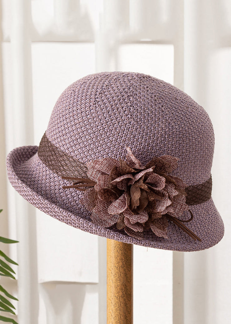 Brief Khaki Floral Hollow Out Cotton Cloche Hat