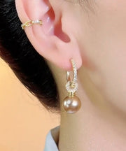 Brief Light Coffee Overgild Zircon Pearl Drop Earrings