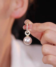 Brief Light Coffee Overgild Zircon Pearl Drop Earrings