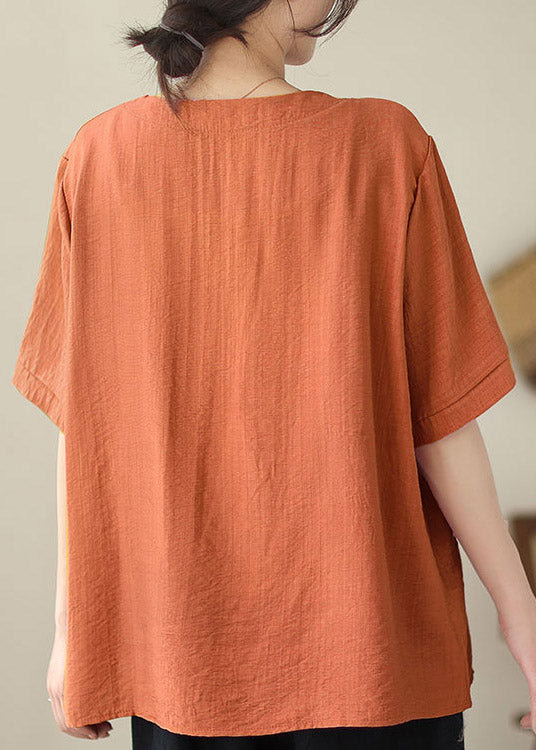 Brief Orange Embroideried Loose Top Summer