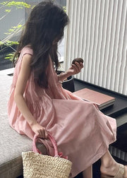 Brief Pink O-Neck Patchwork Solid Silk Kids Maxi Dresses Summer