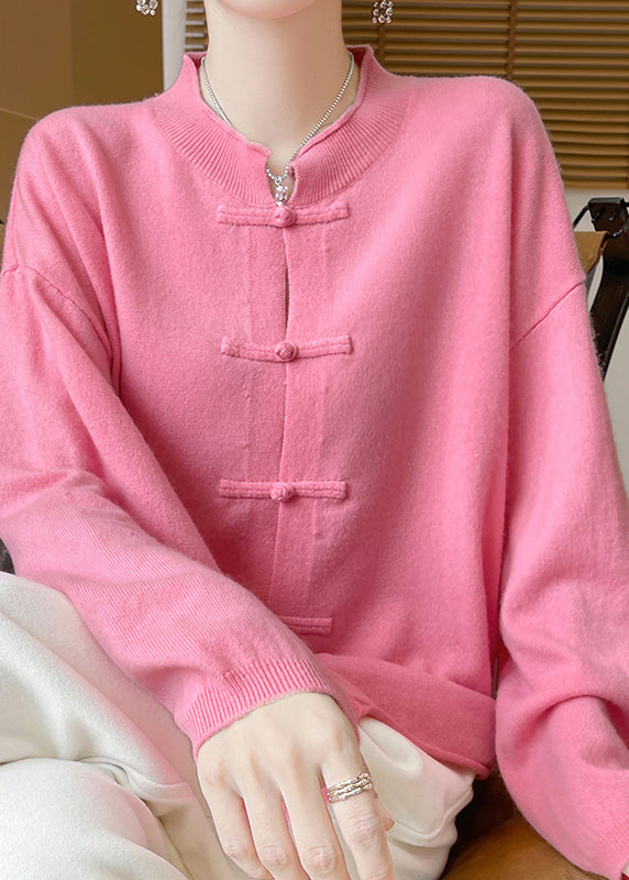 Brief Pink Patchwork Button Cashmere Knit Cardigans Long Sleeve