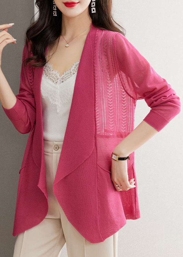 Brief Rose Notched Pockets Ice Size Knit Cardigans Summer