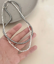 Brief Sterling Silver Double Layer Broken Silver Gratuated Bead Necklace