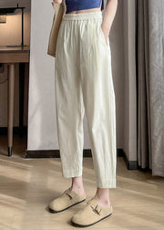 Brief White Elastic Waist Cozy Ice Silk Beam Pants Summer