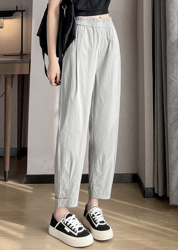 Brief White Elastic Waist Cozy Ice Silk Beam Pants Summer