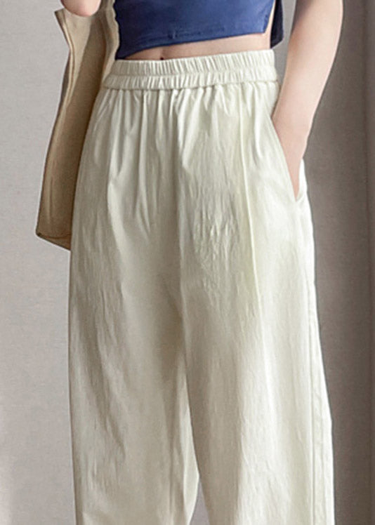 Brief White Elastic Waist Cozy Ice Silk Beam Pants Summer