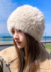 Brief White Leather And Fur Knitted Cotton Bonnie Hat