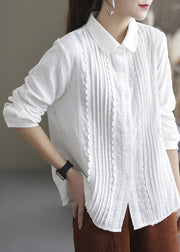 Brief White Peter Pan Collar Wrinkled Cotton Shirt Long Sleeve