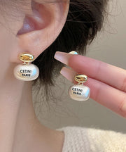 Brief White Sterling Silver Alloy Golden Bean Stud Earrings