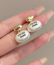 Brief White Sterling Silver Alloy Golden Bean Stud Earrings