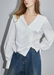 Brief White V Neck Button Shirts Spring