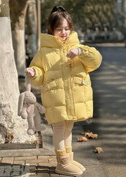 Brief Yellow Patchwork Button Kids Hooded Parkas Winter