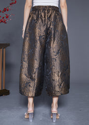 Bronze Jacquard Silk Wide Leg Pants Elastic Waist Summer