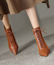 Brown Boots Stiletto Suede Unique Splicing Cross Strap Pointed Toe