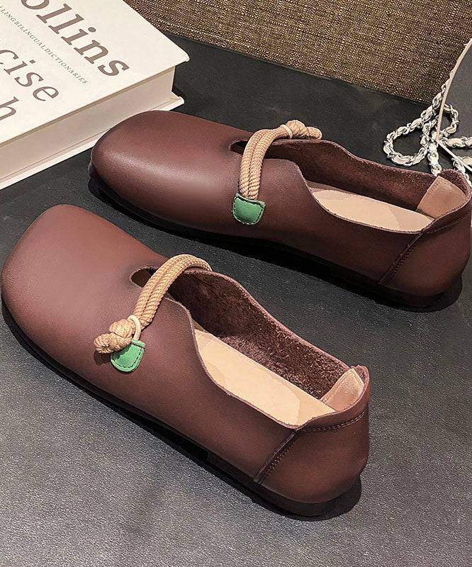 Brown Cowhide Leather Flat Feet Shoes Buckle Strap Flat Feet Shoes