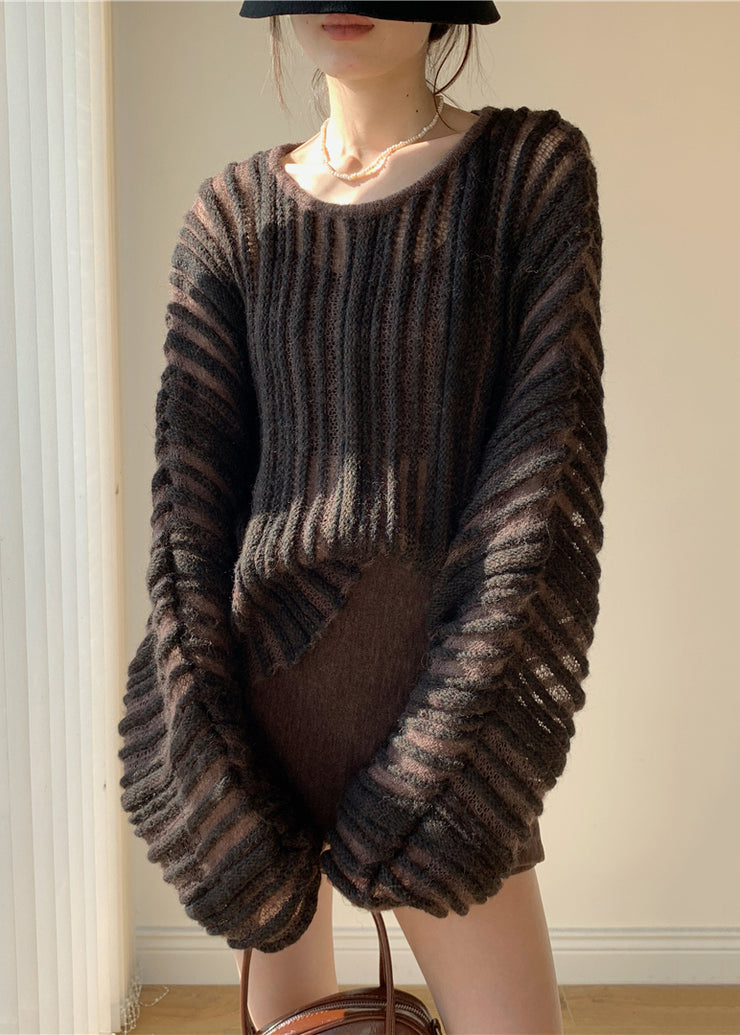 Brown Cozy Knit Pullover Sweaters O Neck Winter