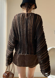 Brown Cozy Knit Pullover Sweaters O Neck Winter