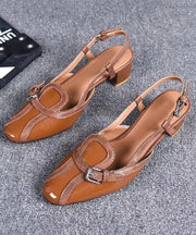 Brown French Splicing Chunky Sandals Hollow Out