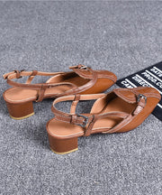 Brown French Splicing Chunky Sandals Hollow Out