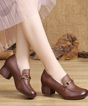 Brown High Heels Buckle Strap Chunky High Heels