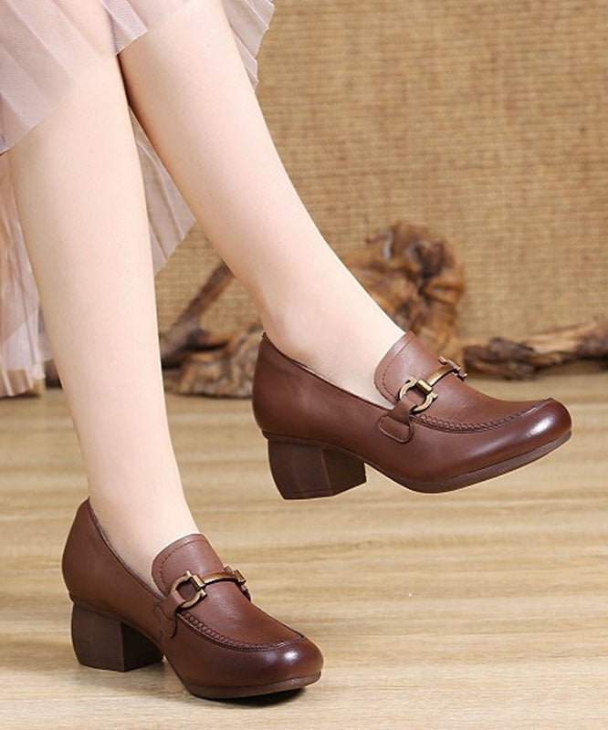 Brown High Heels Buckle Strap Chunky High Heels