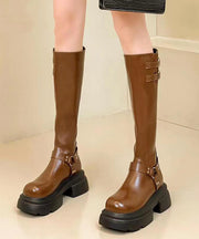 Brown Long Boots Platform Beautiful Splicing